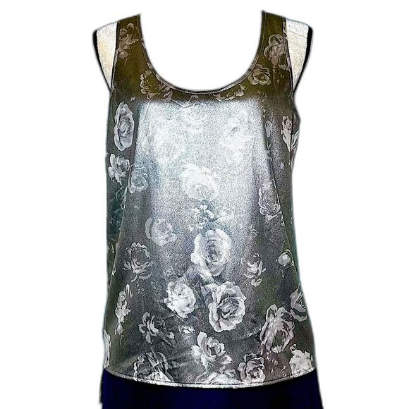 Lord & Taylor Tops - 🌟 NWOT Lord & Taylor 424 Fifth Metallic Silver Rose Burnout Sleeveless Tank